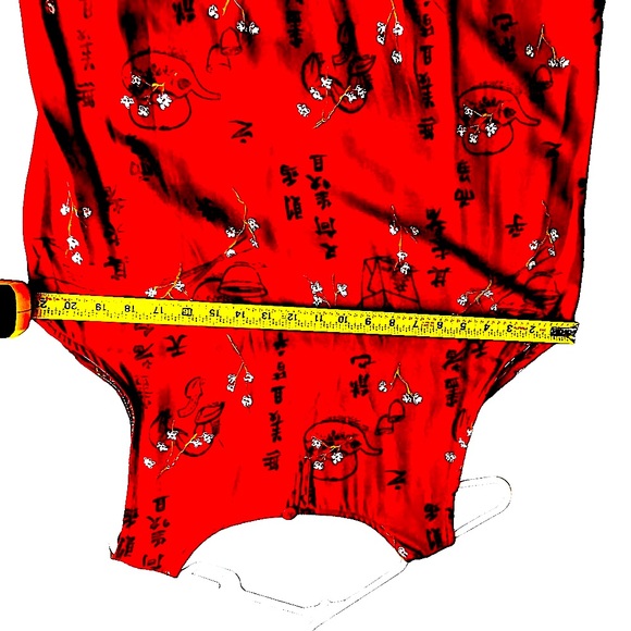 WEEKEND CLOTHESLINE Red Sleeveless Asian motif 100% Rayon EUC pockets - Picture 5 of 10